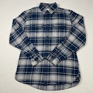GAP Men's Large Tall Flannel Blue Gray Plaid Two Pocket Button Down Shirt